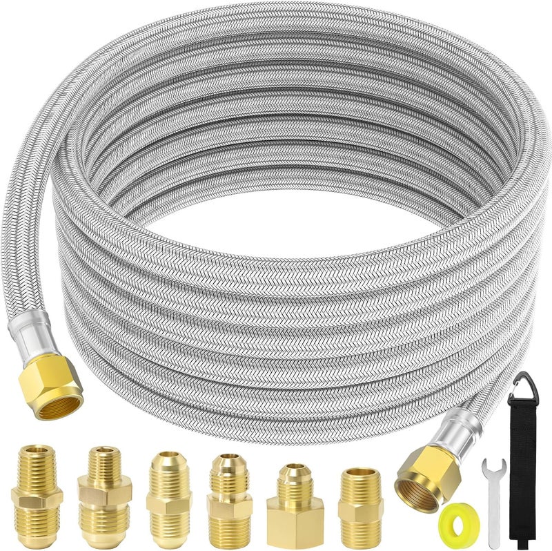 MEFUN 24 Ft High Pressure Braided Propane Hose Extension with Conversion Coupling: 3/8" Flare to 1/2" Female, 1/4" Male, 1/8" NPT Male, for BBQ, Fire Pit,Heater - Image 1